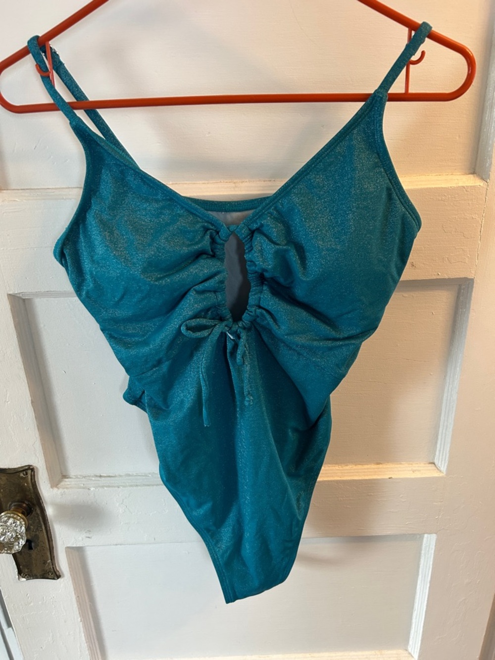 Source Unknown Teal Shimmer Ruched Front One-Piece Swimsuit